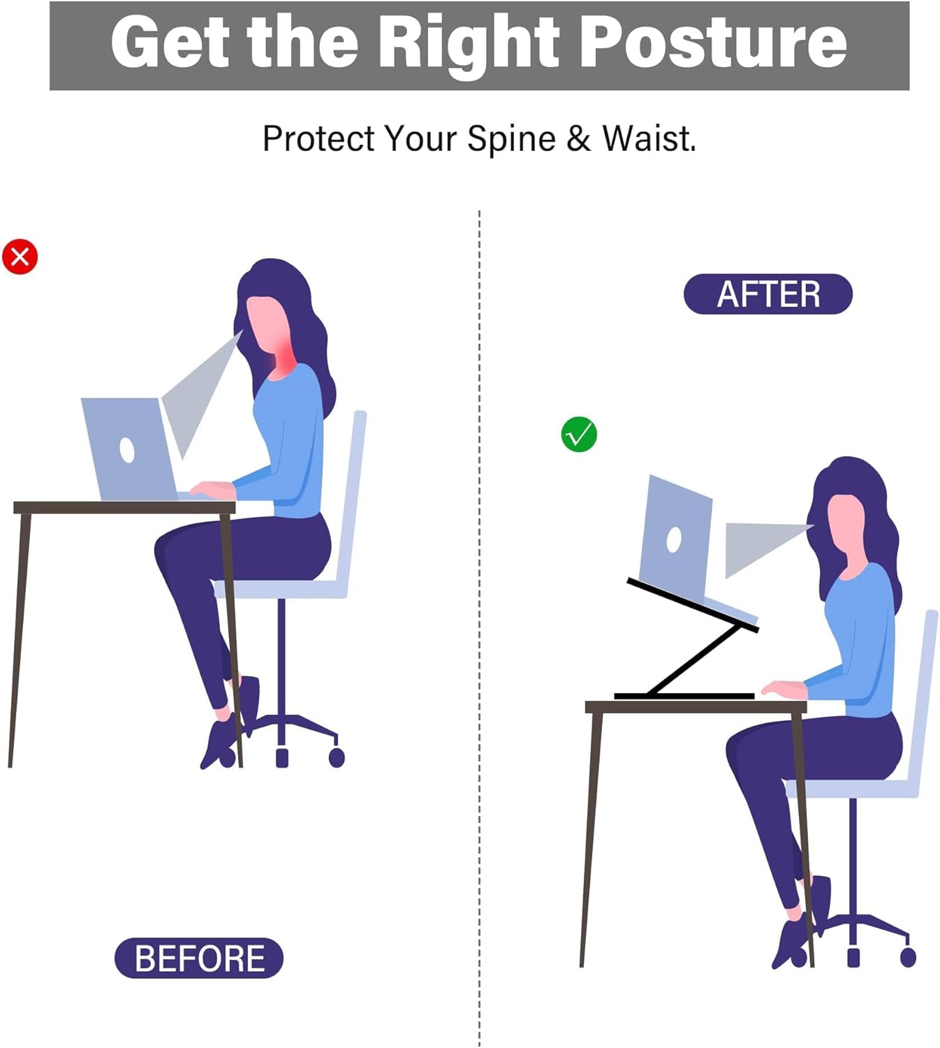 TRY & DO Soporte ajustable para laptop para sofá, cama, escritorio portátil de aluminio, escritorio ergonómico plegable para laptop con 2
