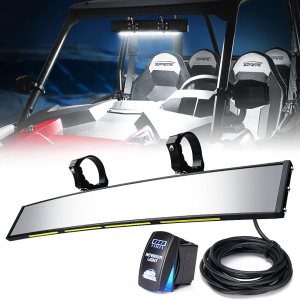 Xprite Espejo central de visión trasera UTV de 17.5 pulgadas con luces interiores e interruptor basculante, espejos retrovisores curvados de Xprite Espejo central de visión trasera UTV de 17.5 pulgadas con luces interiores e interruptor basculante, espejos retrovisores curvados de
