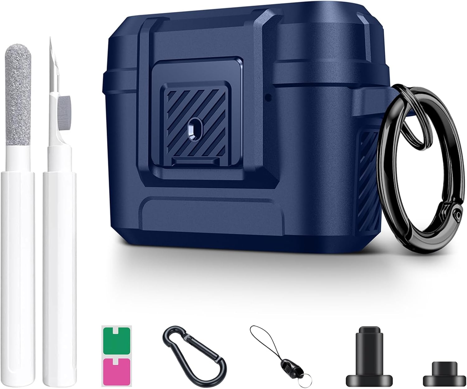 Funda compatible con Airpods Pro 2 con kit de limpieza, funda protectora militar dura a prueba de golpes para Airpods con bloqueo seguro automático