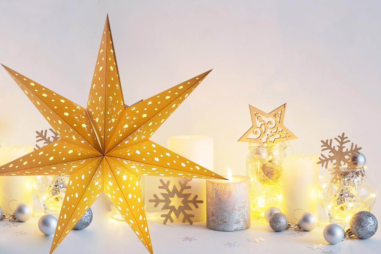 Linterna de papel con estrella de papel, pantalla colgante de Navidad, decoración para boda, fiesta de cumpleaños, decoración del hogar (M, blanco