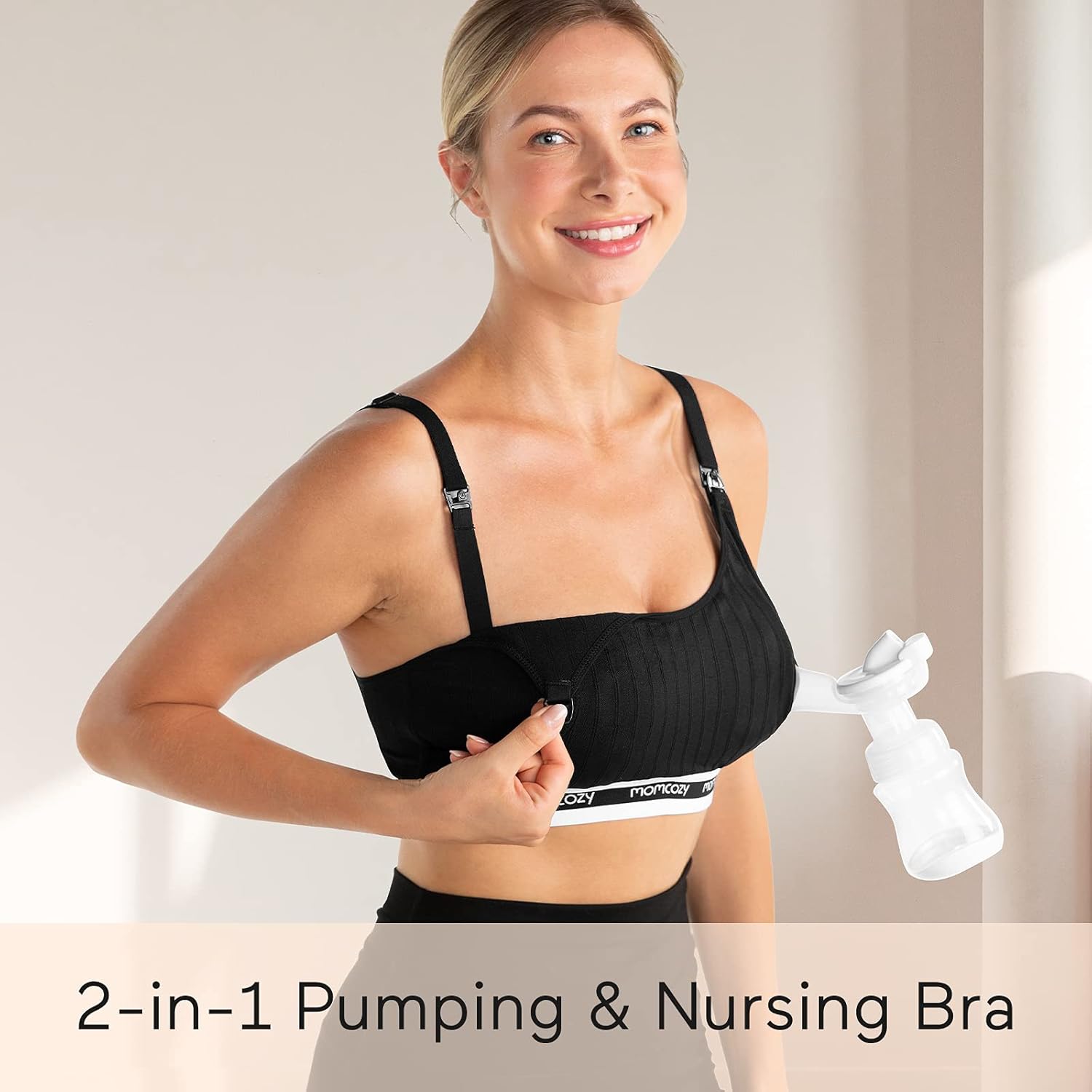 Momcozy Brasier de bombeo sin costuras, manos libres, cómodo y de gran soporte, apto para Spectra, Lansinoh, Philips Avent y más, talla S, color