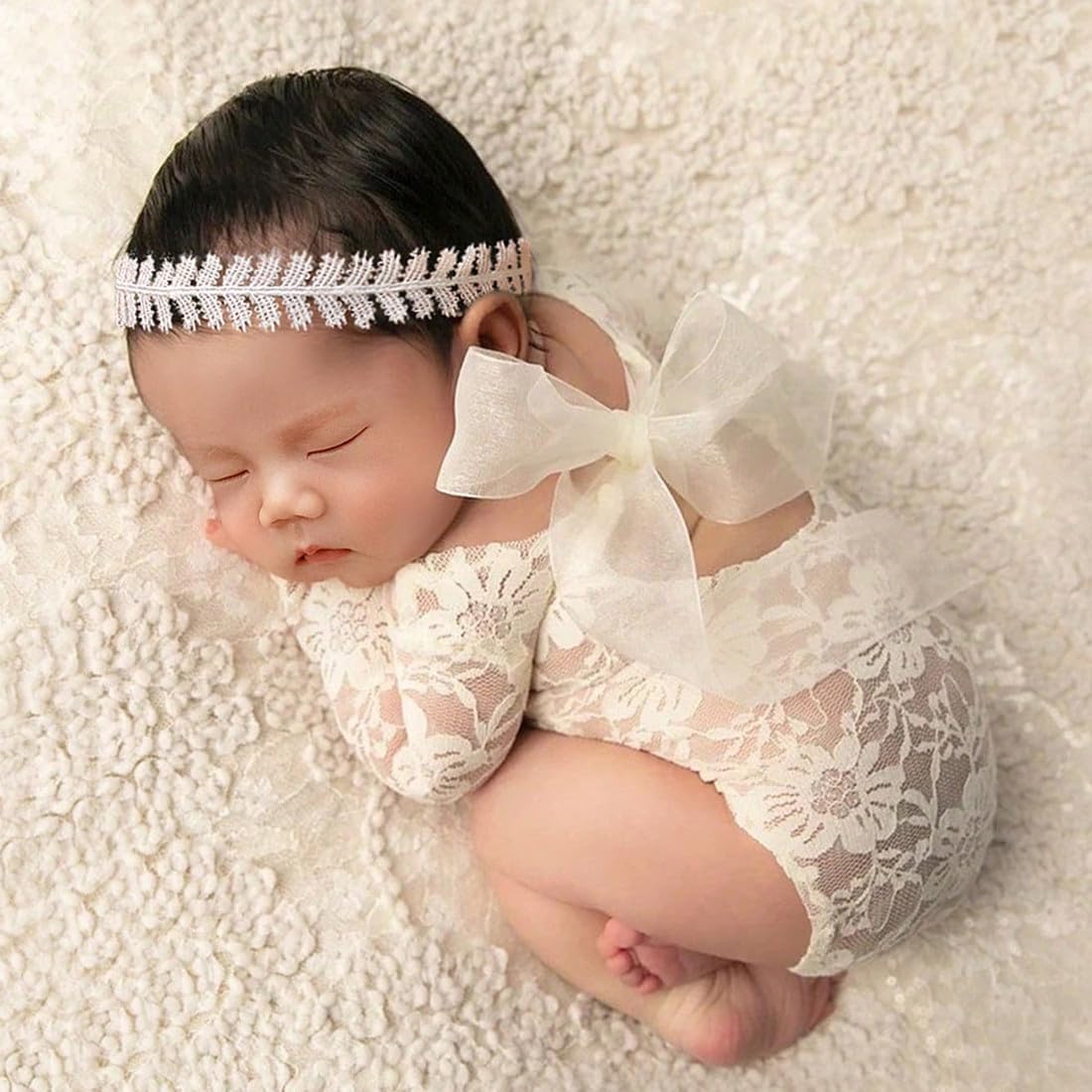Traje de fotografía para bebé, traje de encaje para recién nacido, sesión de fotos, diadema de flores, disfraz de princesa