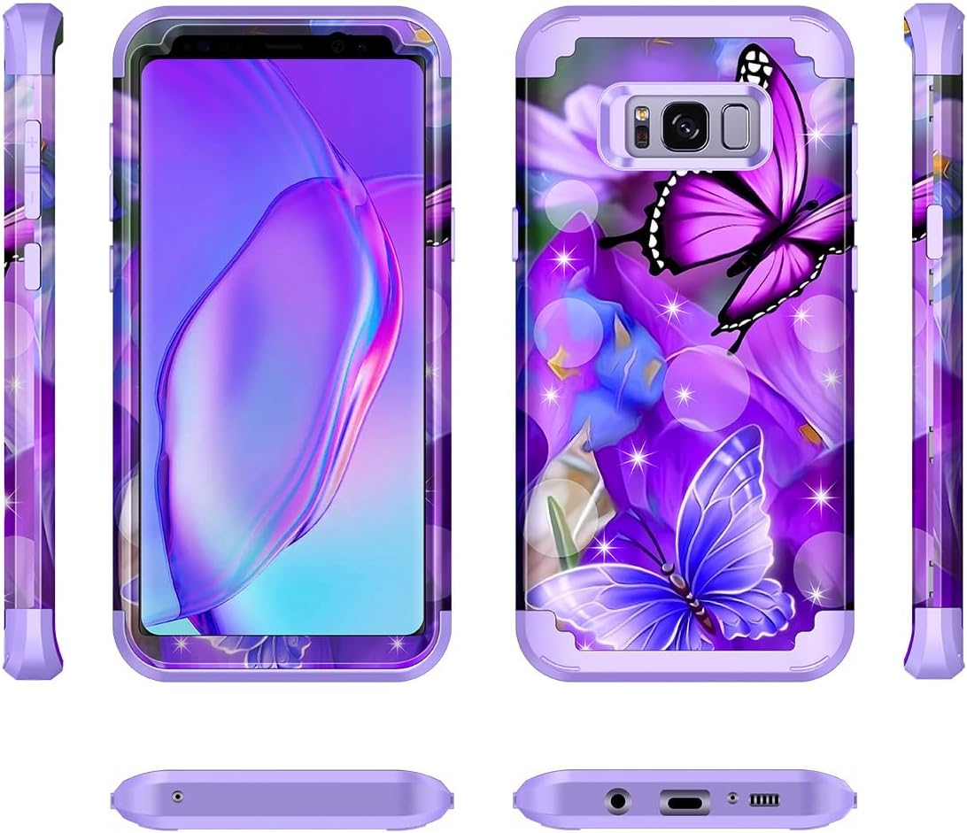 Miqala Funda para Galaxy S8, diseño de mármol de tres capas, resistente, a prueba de golpes, de plástico duro, funda protectora de goma de silicona