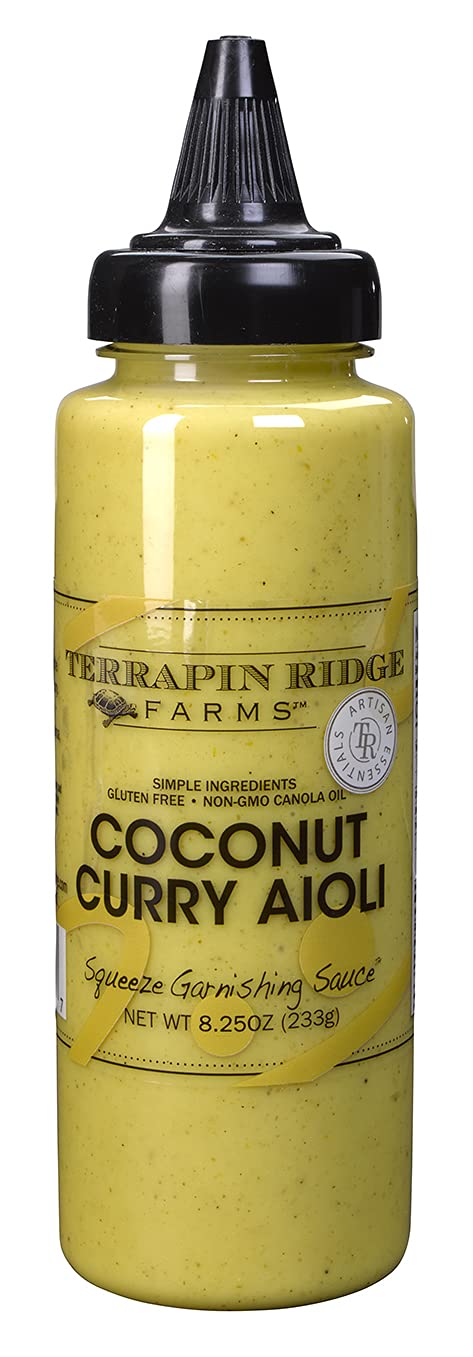 Terrapin Ridge Farms – Salsa de guarnición de alioli de coco y curry – Una botella exprimible de 8.25 onzas