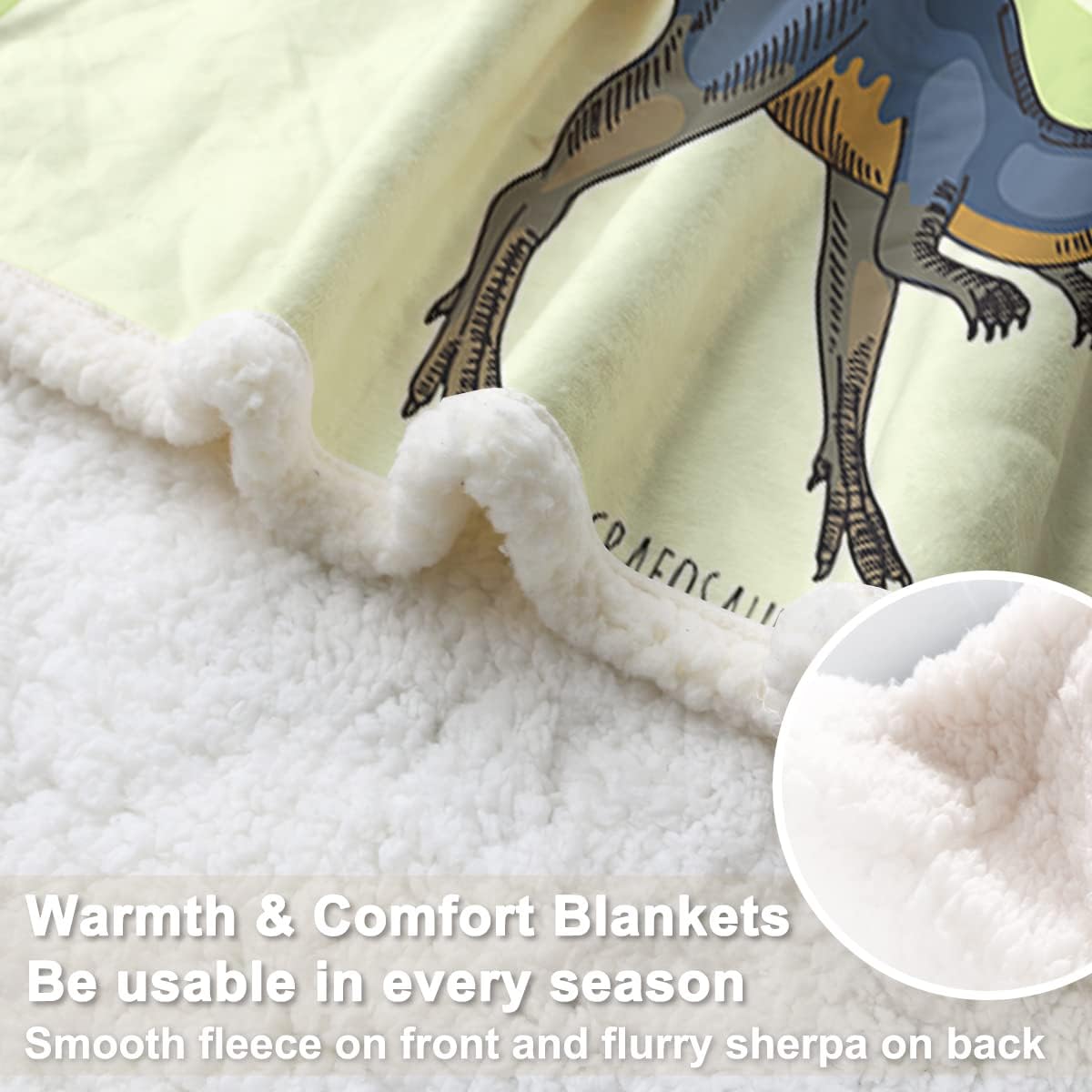 Sleepwish Manta de felpa de dinosaurio Sherpa para niños y niños, color verde, manta de forro polar suave de dinosaurio en acuarela, mullida,