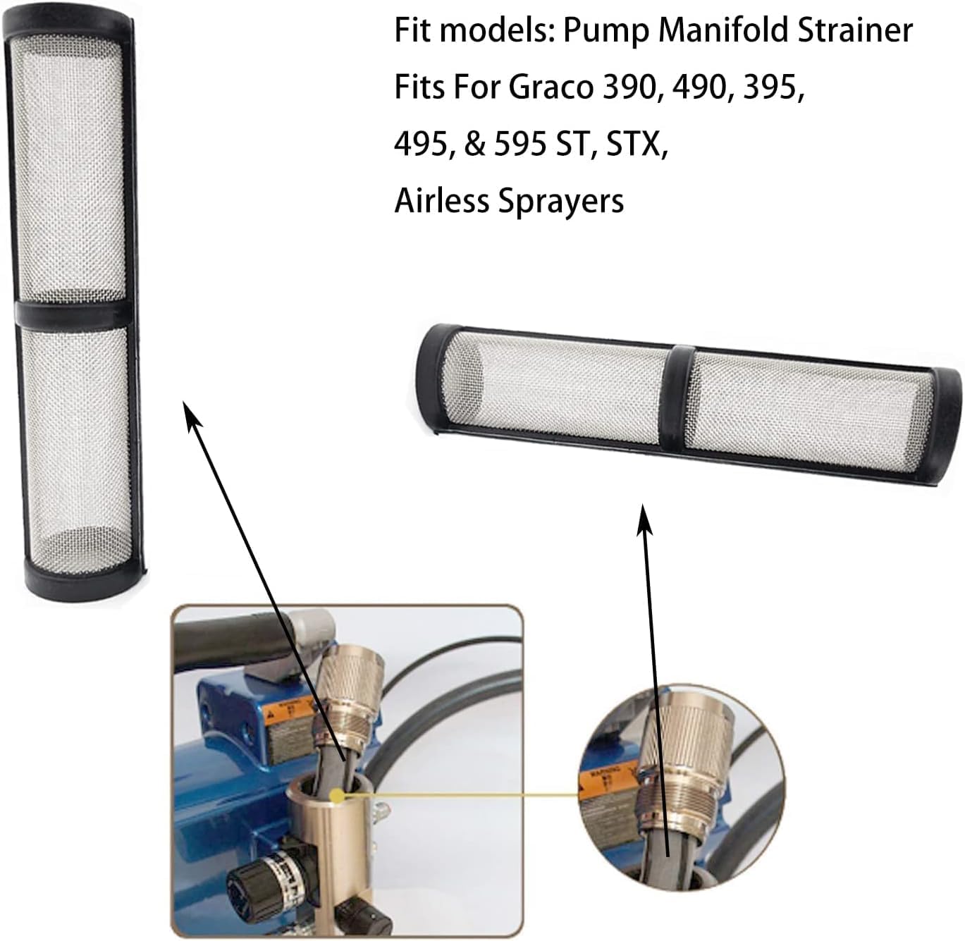 10 filtros pulverizadores de pintura sin aire 390 395 490 495 595 colector de bomba 60 mallas, compatible con Graco 246384 para pulverizadores de