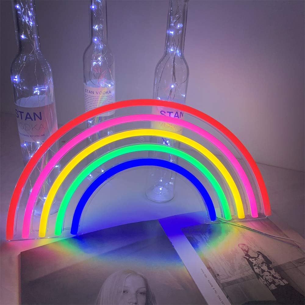 Luz de neón arcoíris, lindo letrero de neón colorido de arcoíris, luz nocturna alimentada por USB como decoración de pared para habitación de niños,