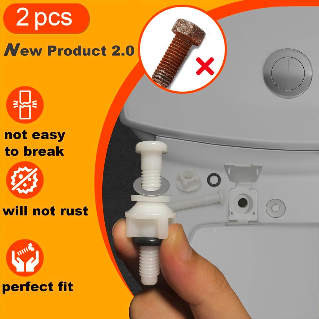 Paquete de 2 tornillos universales de repuesto de plástico blanco para asiento de inodoro, bisagras de asiento de inodoro, pernos y tuercas para