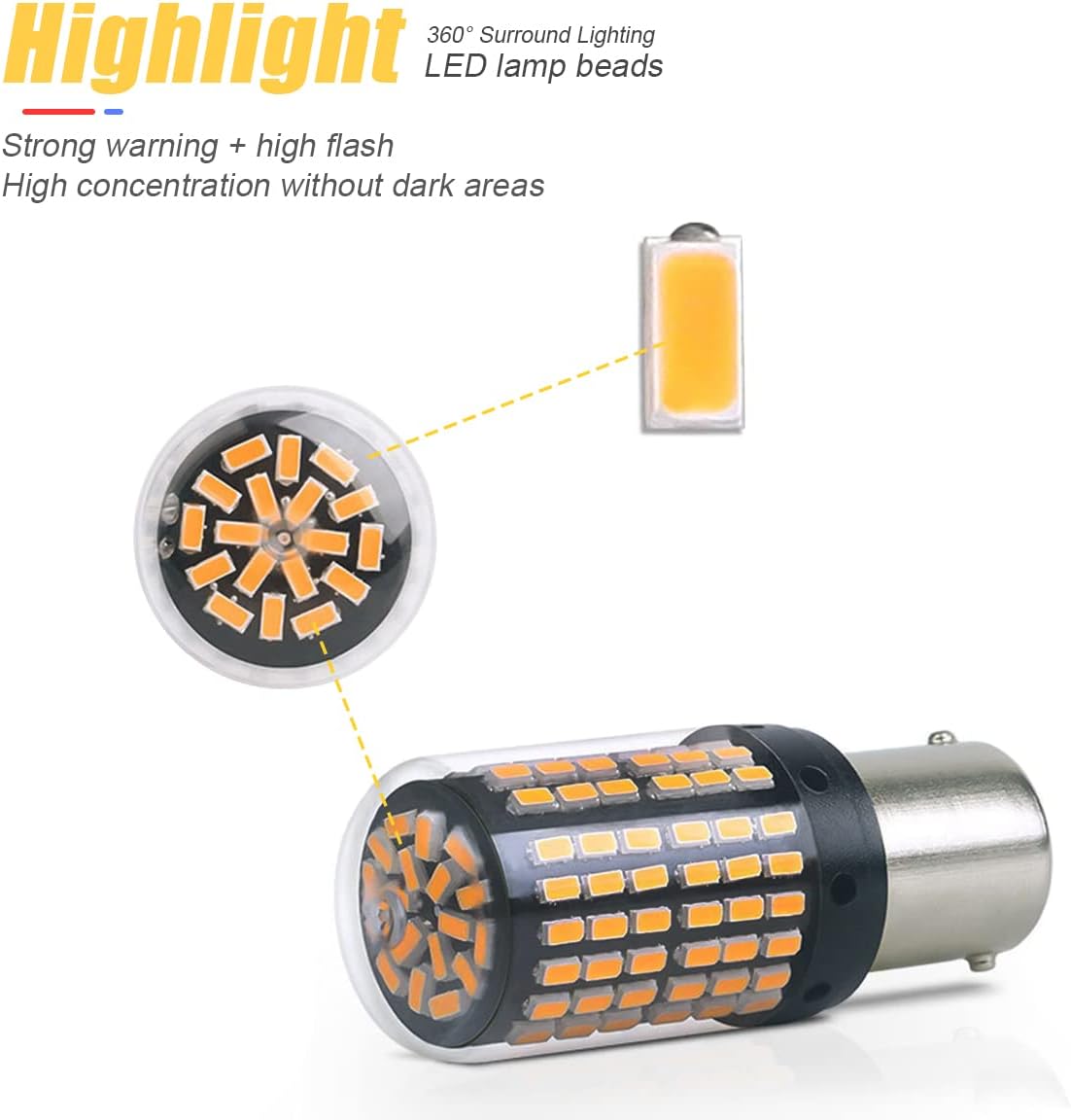 Paquete de 2 bombillas LED de freno 1157, bombilla de repuesto BAY15D de 12 V-24 V para freno de reversa, cola de correr, estacionamiento, universal