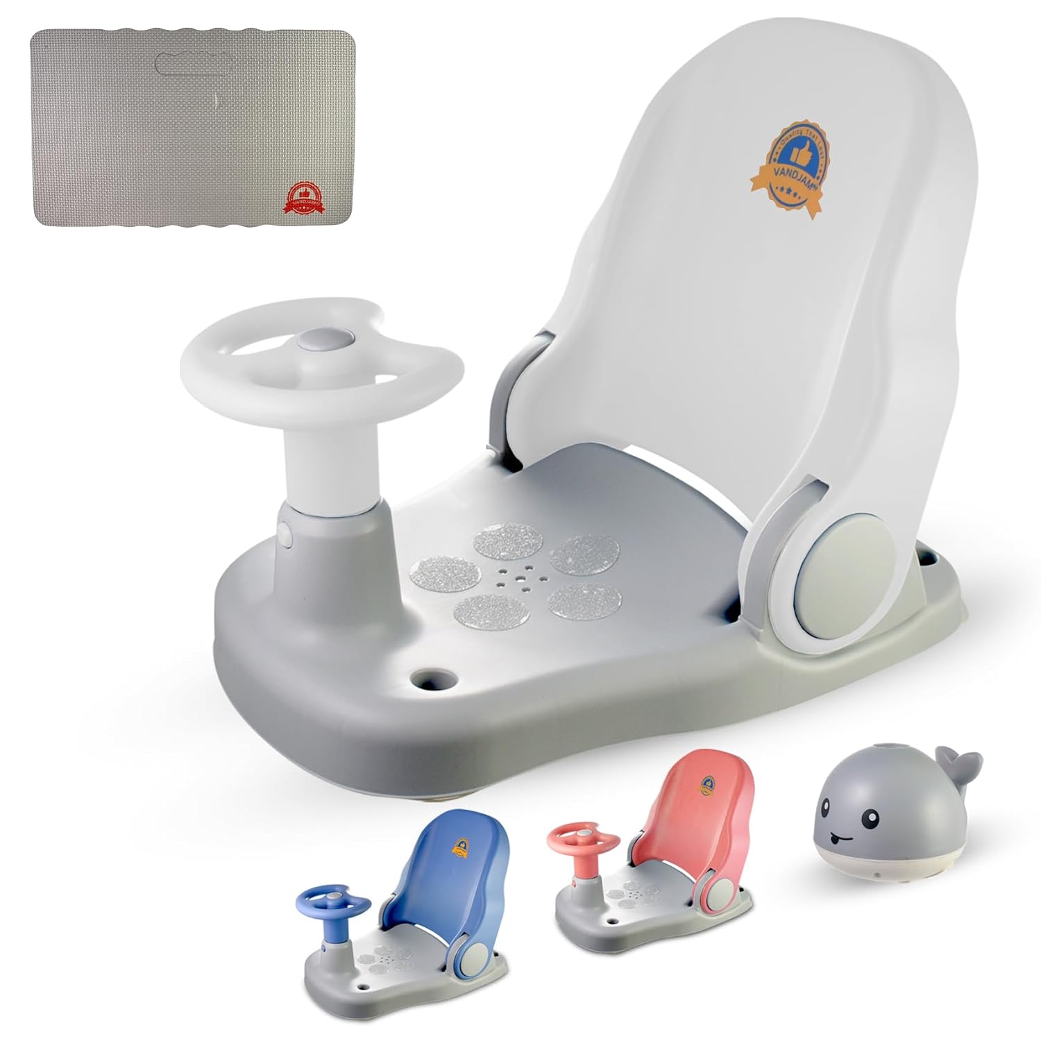 Asiento de baño para bebé con almohadilla de espuma para rodilleras, termómetro y juguete de baño, silla de baño para bebé, silla de ducha para