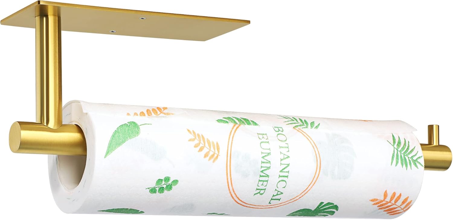 Alise Toallero de papel dorado para debajo del gabinete, rollos de toallas de papel para cocina, SUS304, dispensador de toallas de papel de acero