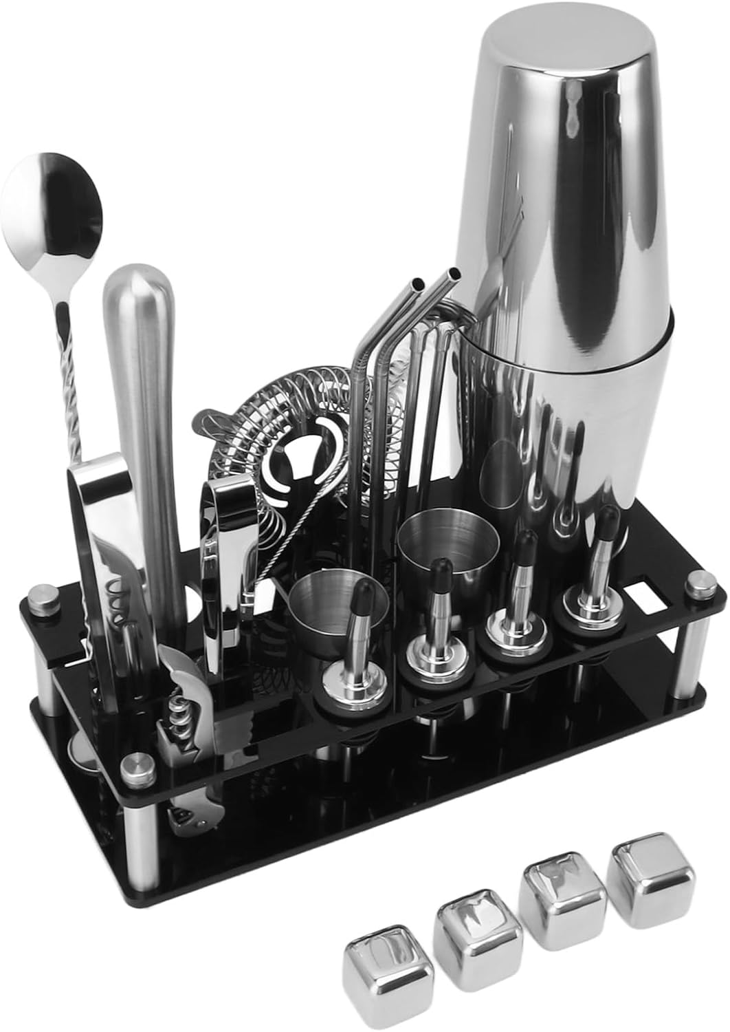 Kit de barman de acero, juego de coctelera de 23 piezas con acrílico, mezcla de grado profesional para bar y fiesta