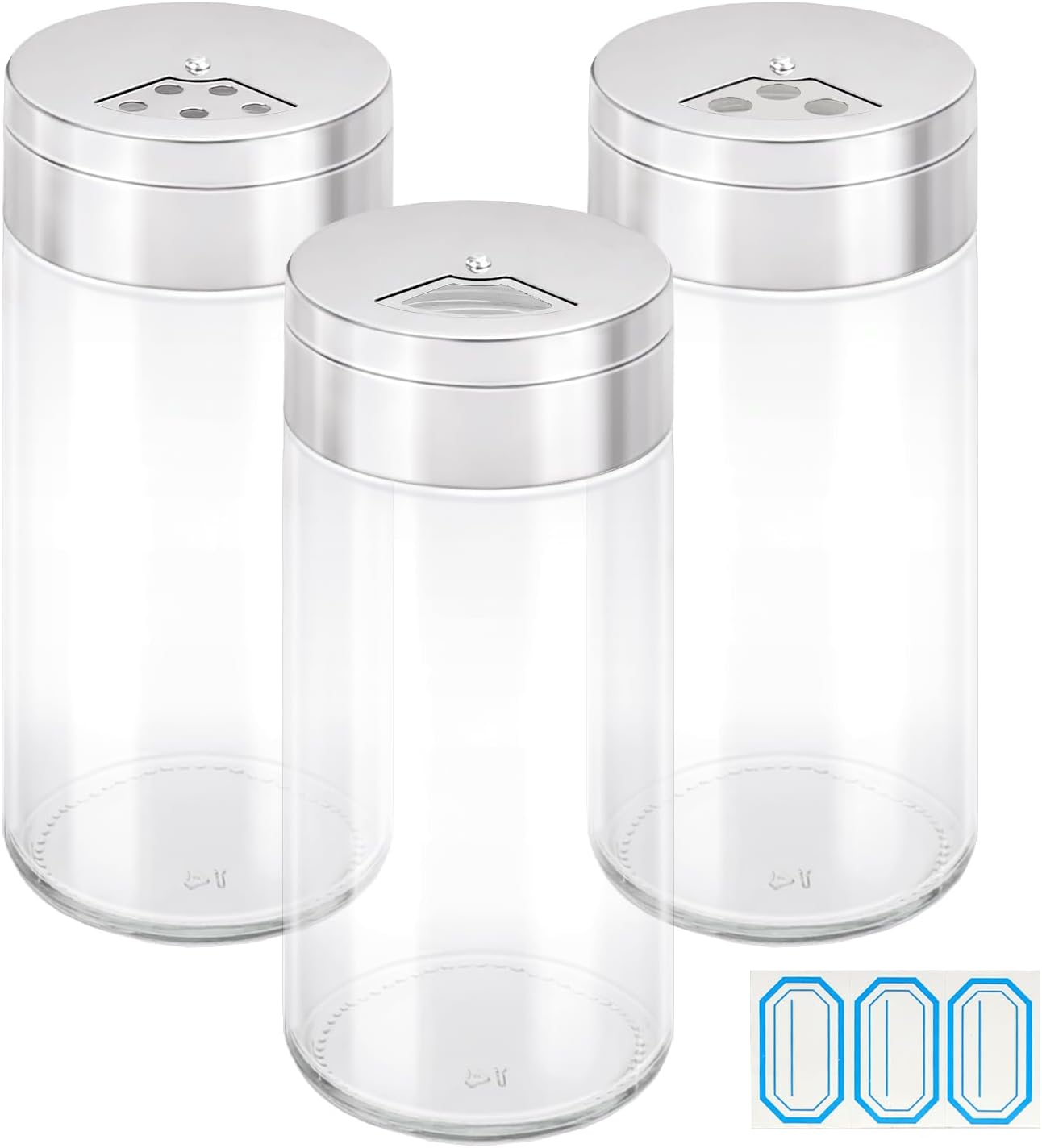 Segarty Tarro de especias con tapas cocteleras, paquete de 3 tarros de especias de 6 onzas con agujeros grandes ajustables para verter hierbas y