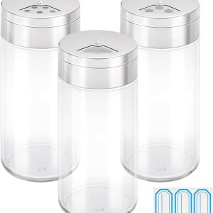 Segarty Tarro de especias con tapas cocteleras, paquete de 3 tarros de especias de 6 onzas con agujeros grandes ajustables para verter hierbas y Segarty Tarro de especias con tapas cocteleras, paquete de 3 tarros de especias de 6 onzas con agujeros grandes ajustables para verter hierbas y