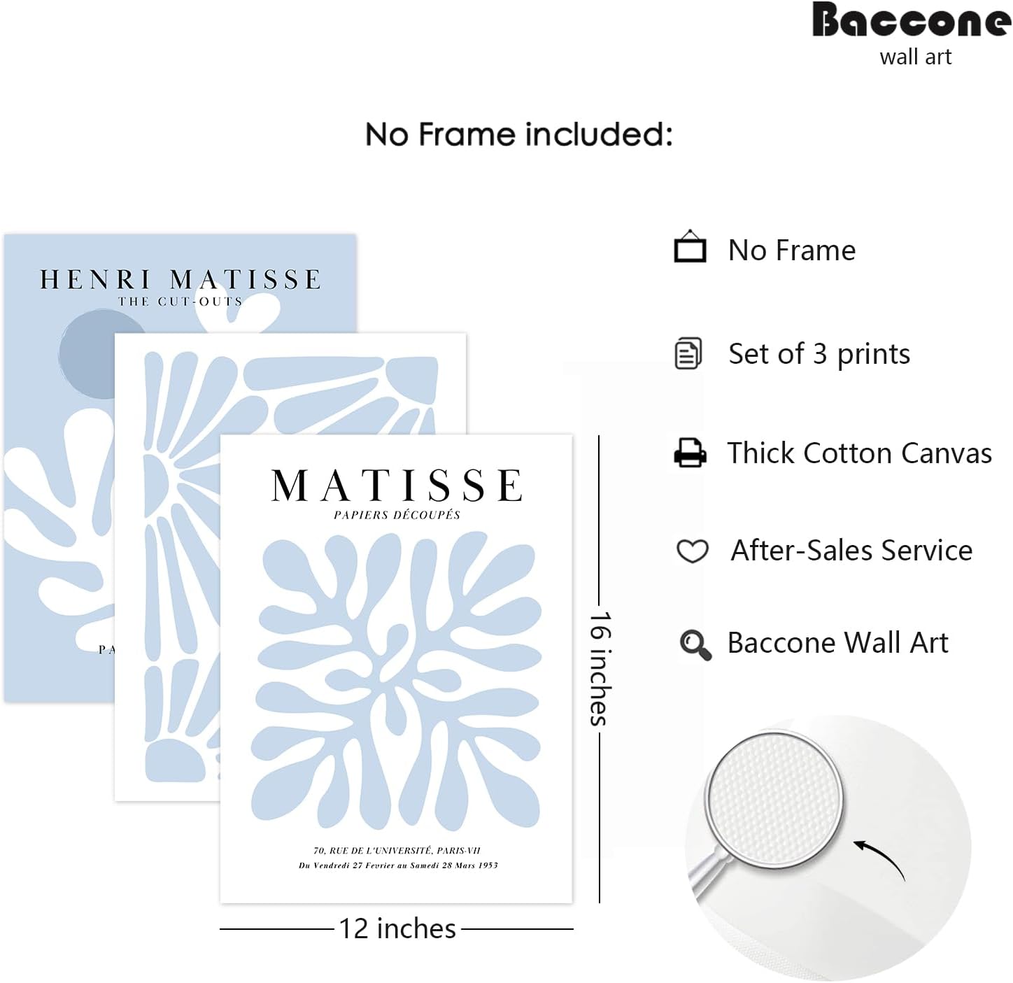Henri Matisse – Juego de 3 impresiones artísticas de pared abstractas azules de Matisse, decoración de pared, arte estético de pared de Matisse