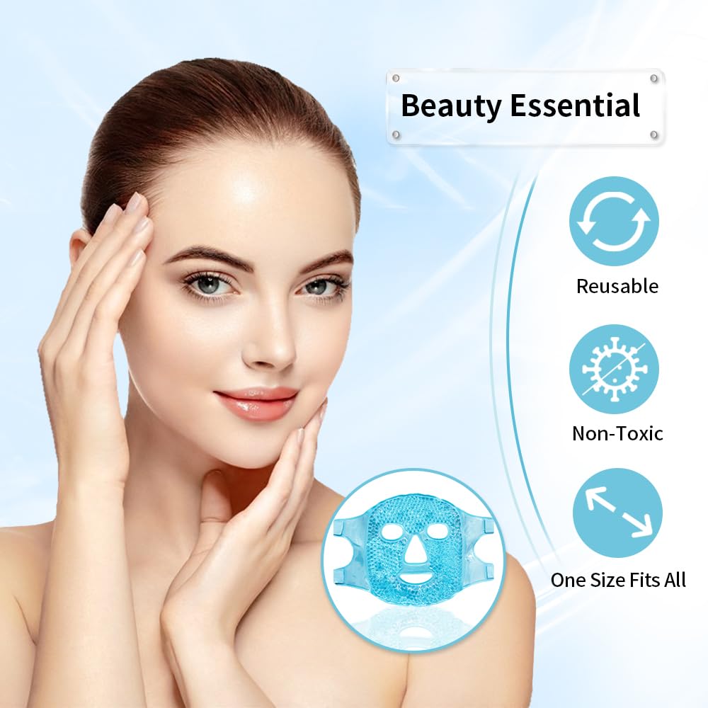 Máscaras faciales frías para ojos, máscara facial de hielo, compresa fría y caliente para ojeras, hinchazón, migrañas, dolor de cabeza, estrés,