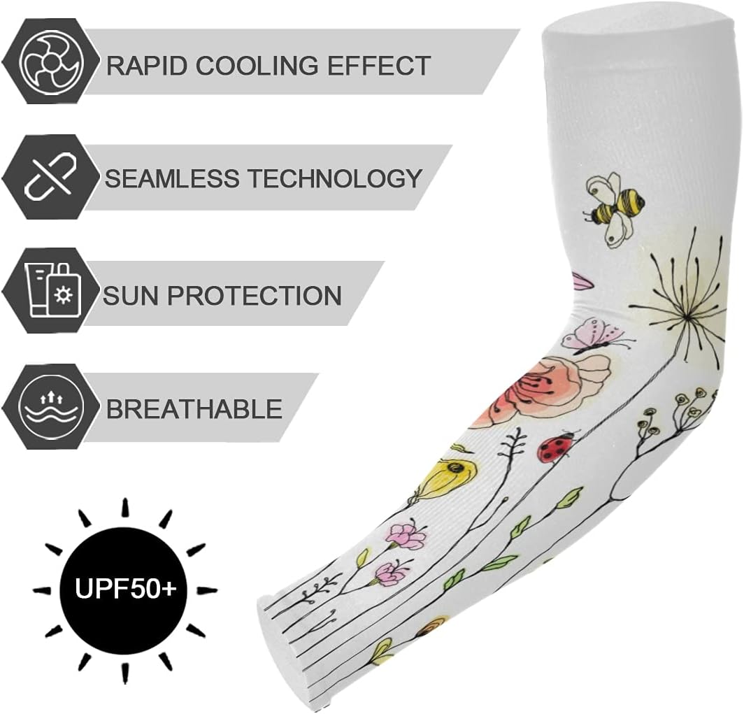 Mangas de jardinería con diseño de libélula de flores, con agujero para el pulgar, protección solar, mangas para brazos para mujeres y hombres