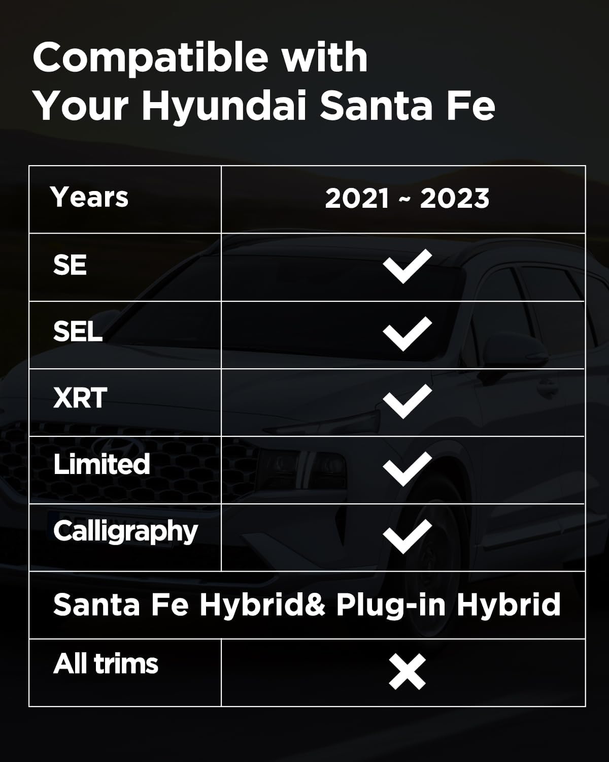 Liner Master Alfombrillas para Hyundai Santa Fe 2023 2022 2021 (no para híbridos), 4 forros personalizados para todo tipo de clima, aptos para carga