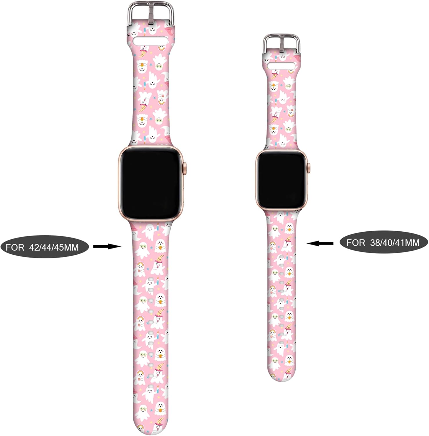 Correa de reloj de Acción de Gracias de otoño, compatible con Apple Watch de Halloween de 38404142441.772 in, correas ajustables de silicona rosa