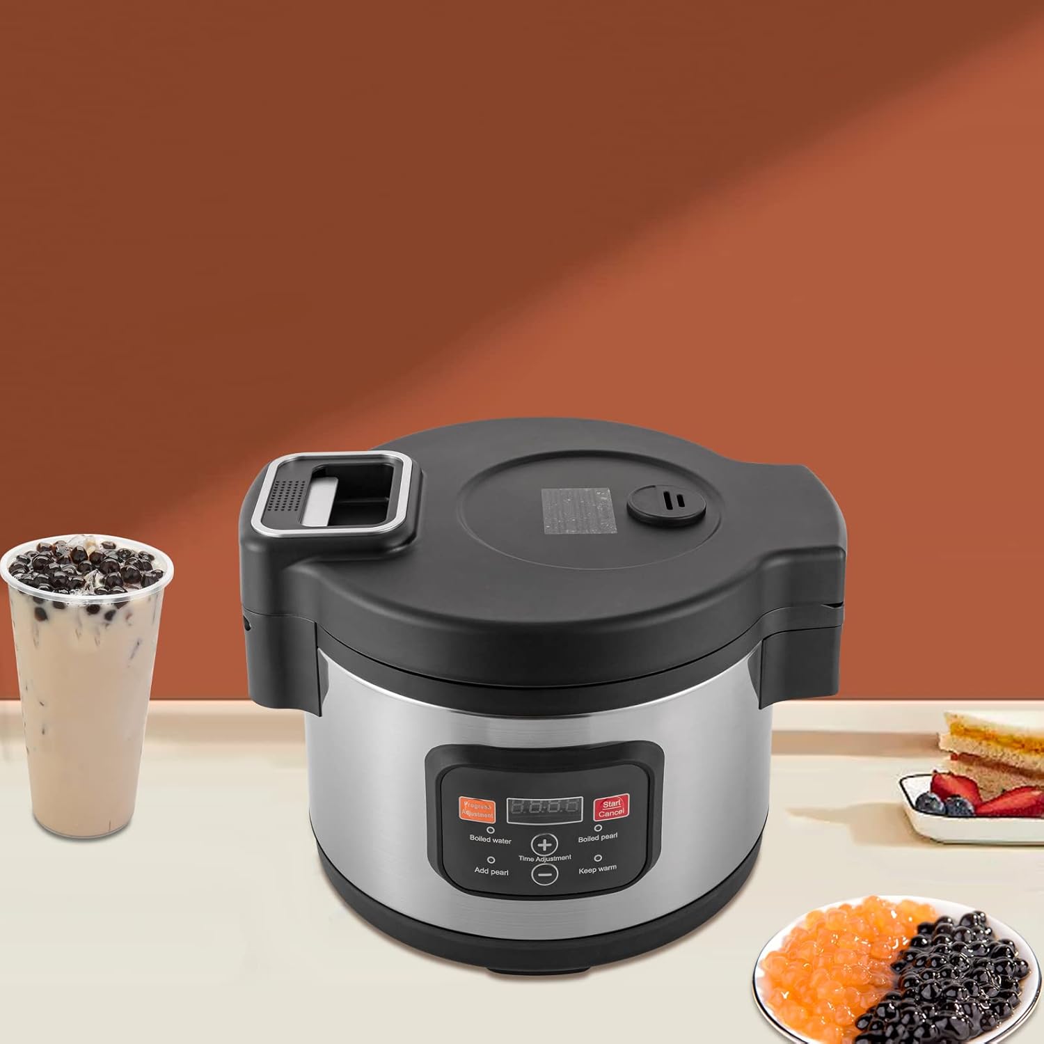 Boba Cooker comercial de 3.17 galones Boba Pot automático Pearl Pot Tapioca Olla para té Boba y té de burbujas y té de leche Pantalla táctil 110V