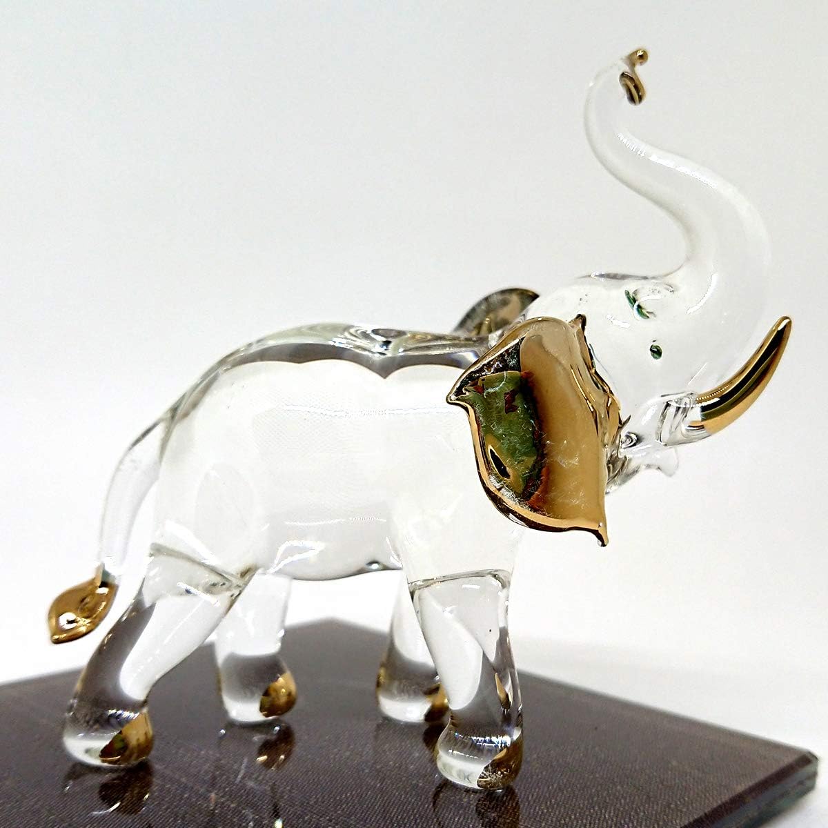 Figuras artísticas de elefante en miniatura de vidrio soplado a mano, animales coleccionables, decoración de regalo, tronco (3.5 pulgadas, oro
