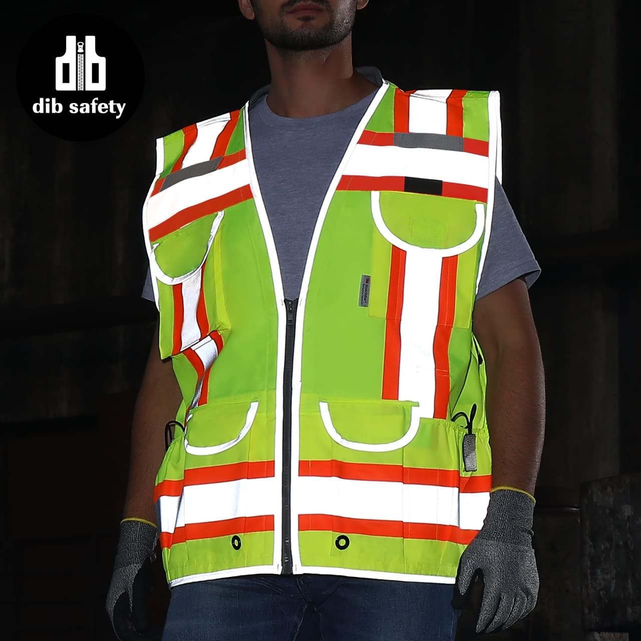 Chaleco reflectante resistente, chaleco de ingeniería de dos tonos de alta visibilidad, fabricado con cinta 3M, cuello acolchado, bolsillo retráctil