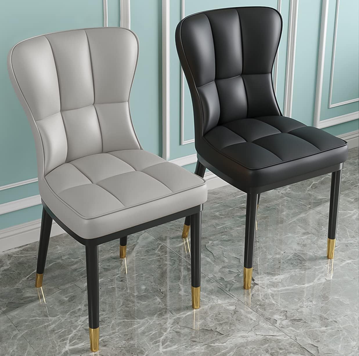 Juego de 2 sillas de comedor de piel sintética con respaldo alto, modernas y resistentes, tapizadas, asiento acolchado de esponja profunda con patas