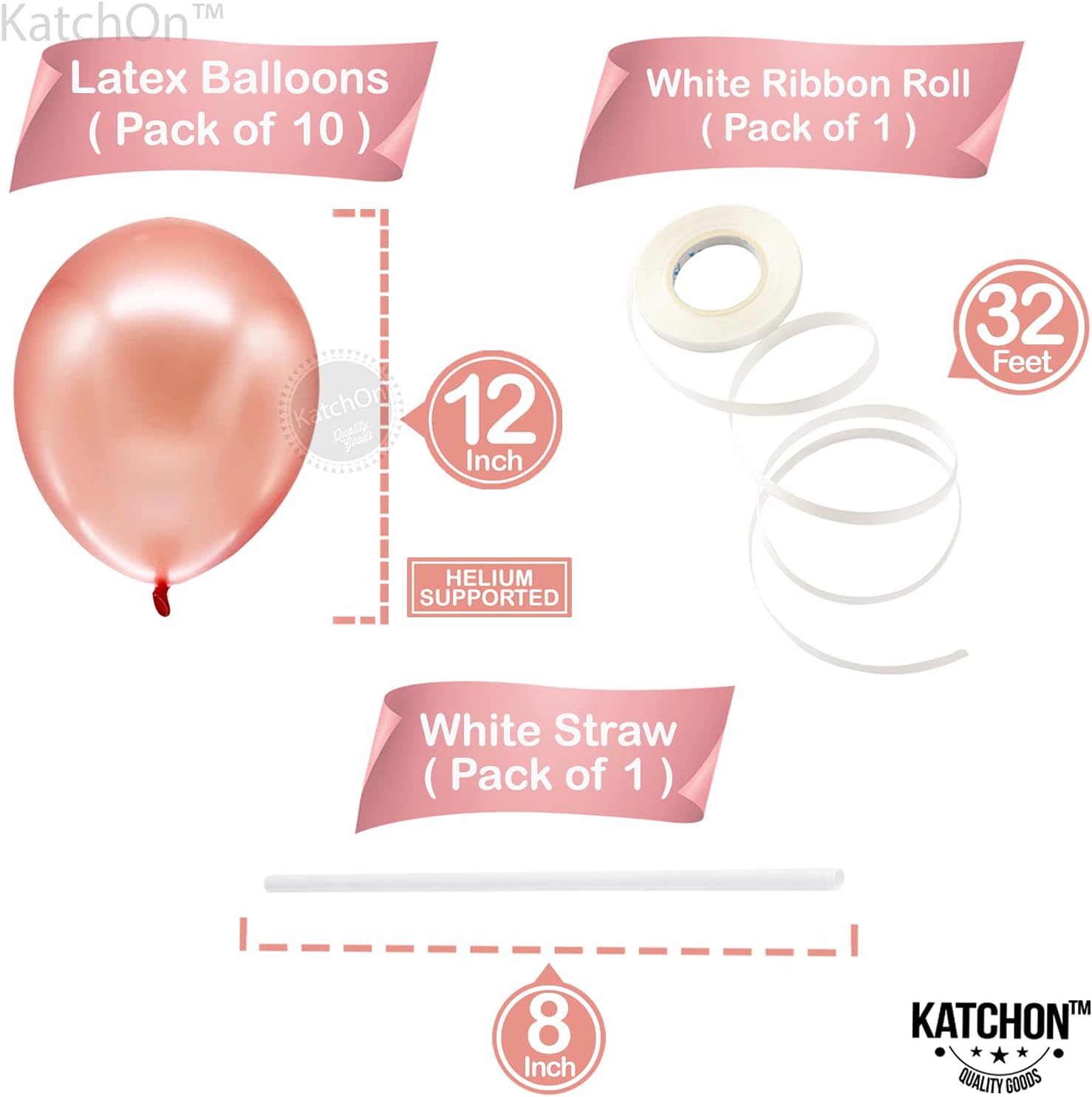 KatchOn, Juego de globos de novia de oro rosa con cortina de flecos de oro rosa iridiscente, 16 pulgadas, paquete de 17 globos de látex de novia de