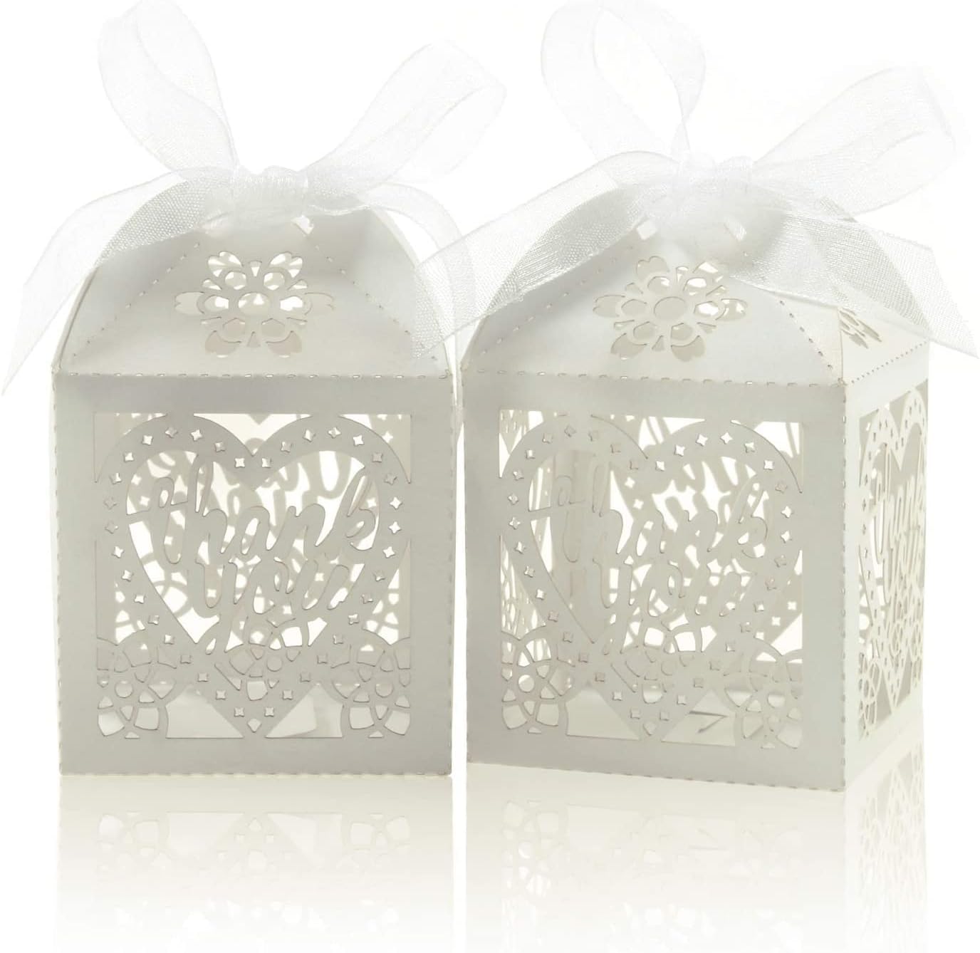 COTOPHER Cajas cortadas con láser, 60 unidades, cajas de regalo de agradecimiento, cajas de regalo de boda, cajas de dulces de encaje para bodas,