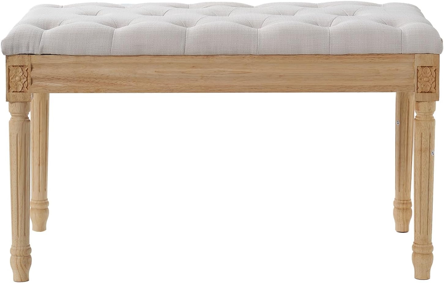 VEVOR Banco tapizado para el extremo de la cama, cojín acolchado de espuma de tocador y patas de madera de caucho, taburete reposapiés copetudo,