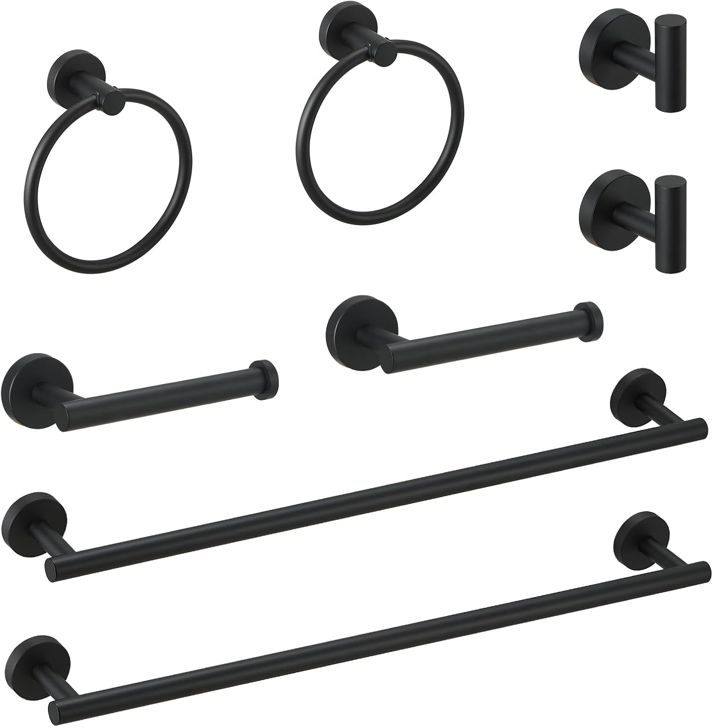 Fapully Juego de accesorios de baño de 8 piezas de acero inoxidable, juego de accesorios de baño negro mate montado en la pared