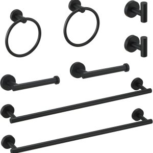 Fapully Juego de accesorios de baño de 8 piezas de acero inoxidable, juego de accesorios de baño negro mate montado en la pared Fapully Juego de accesorios de baño de 8 piezas de acero inoxidable, juego de accesorios de baño negro mate montado en la pared