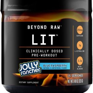 BEYOND RAW LIT Polvo de preentrenamiento dosificado clínicamente Contiene cafeína, L-citrulina, beta-alanina y óxido nítrico Jolly Rancher Blue BEYOND RAW LIT Polvo de preentrenamiento dosificado clínicamente Contiene cafeína, L-citrulina, beta-alanina y óxido nítrico Jolly Rancher Blue