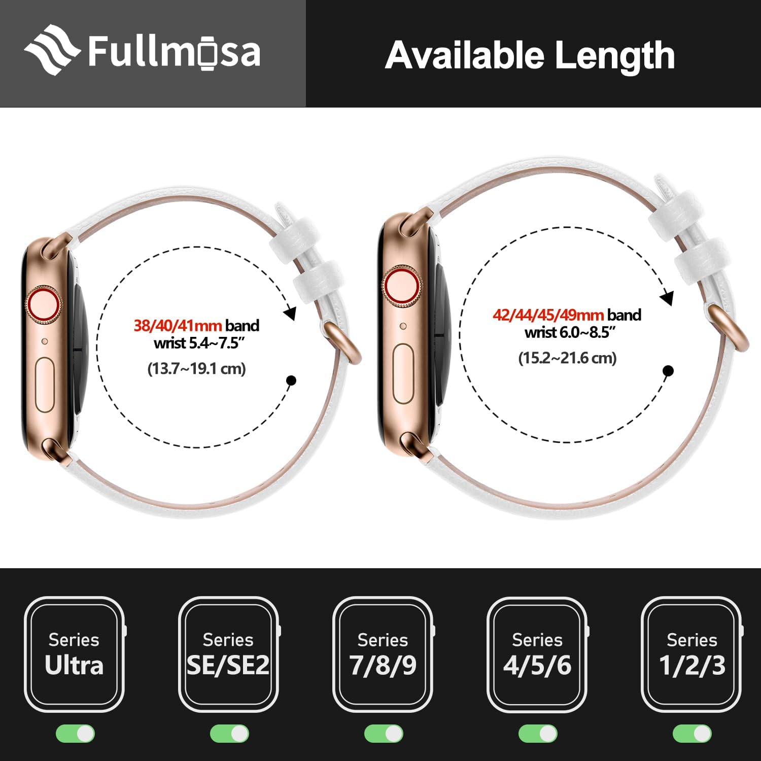 Fullmosa – Correa compatible con Apple Watch (38 mm, 40 mm, 42 mm, 44 mm), de piel, compatible con Apple Watch SE y Series 6, 5, 4, 3, 2 y 1