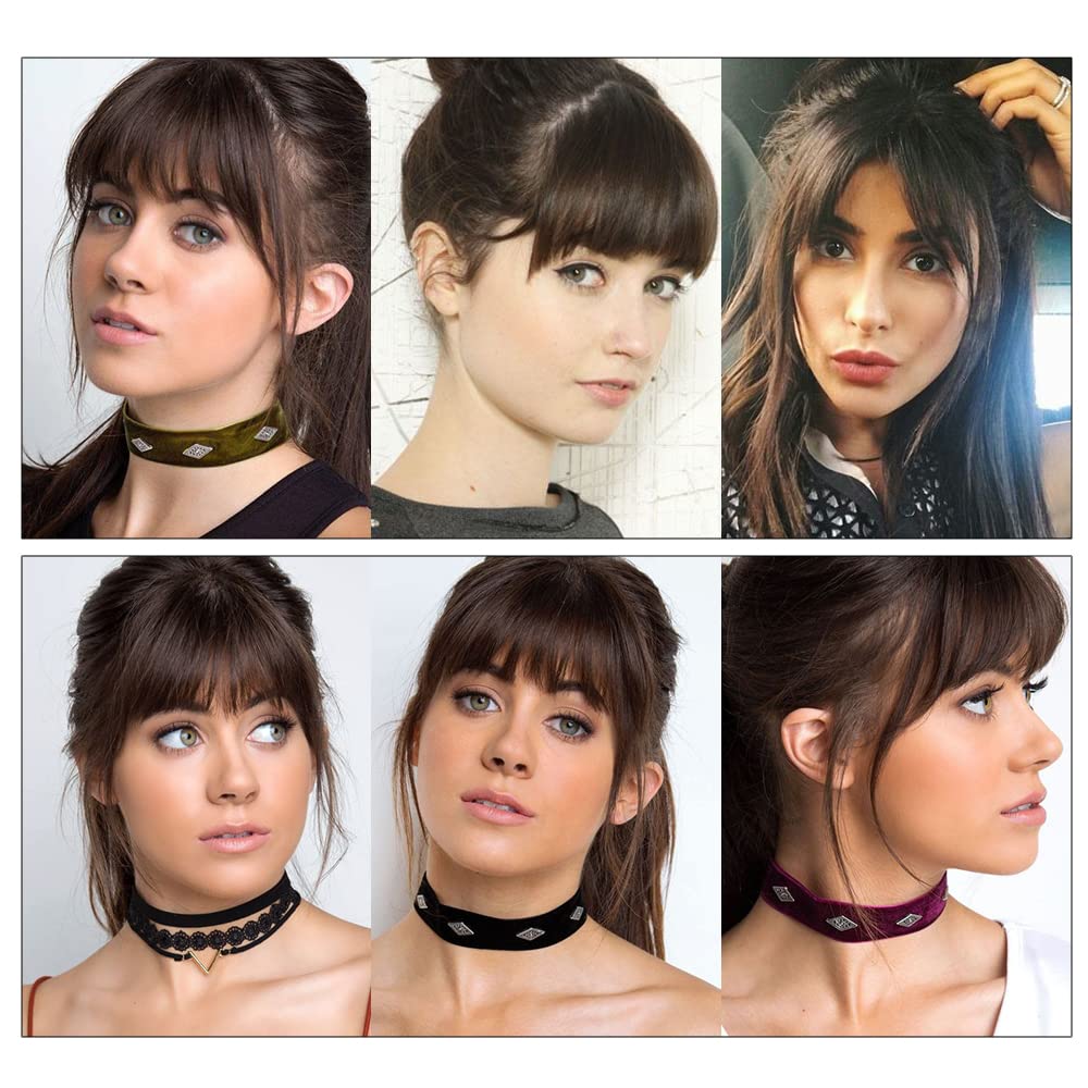 Flequillo con clip de cabello humano real, patillas de flecos, extensión plana y ordenada para mujeres y niñas, accesorios de uso diario (negro,
