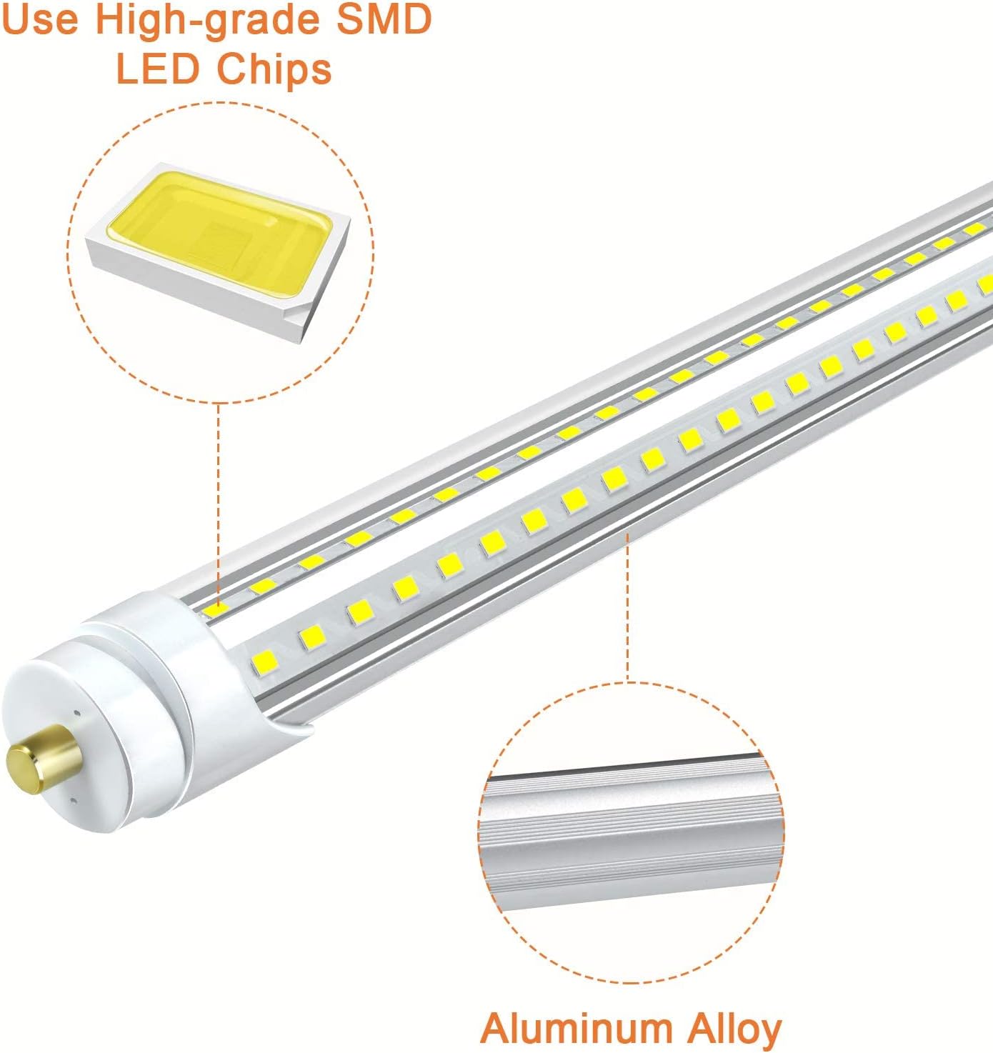 ELEKICO Bombillas LED de 8 pies, 5000 K, 75 W, 9500 lm, 8 pies, bombillas LED de tienda FA8, base de un solo pin en forma de V, cubierta