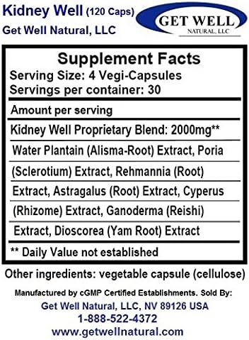Kidney Well II (120 cápsulas), paquete de 2, espectro completo, mezcla concentrada de extracto de hierbas, suplemento dietético totalmente natural