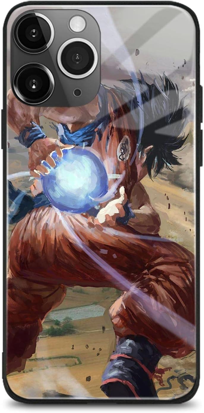Carcasa de anime japonés anticaídas, diseño de manga antideslizante, de vidrio brillante para teléfono celular (para iPhone 14 Pro Max, Goku