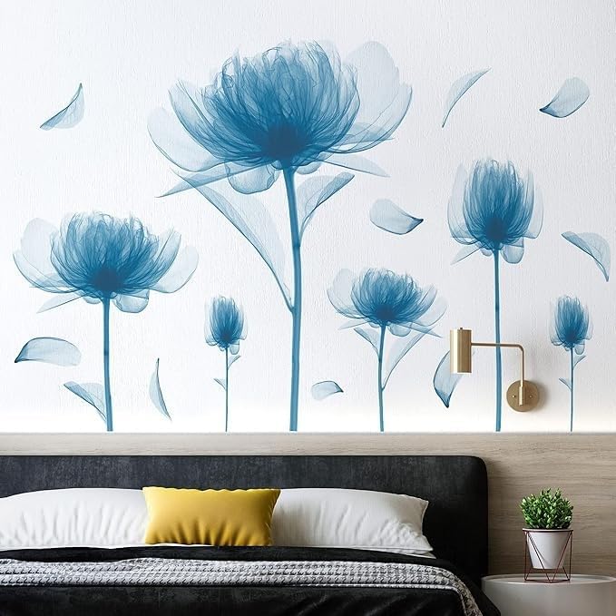 6 calcomanías de pared de lirios rosados, calcomanías de pared de flores florecientes, calcomanías de pared de flores florecientes, plantas