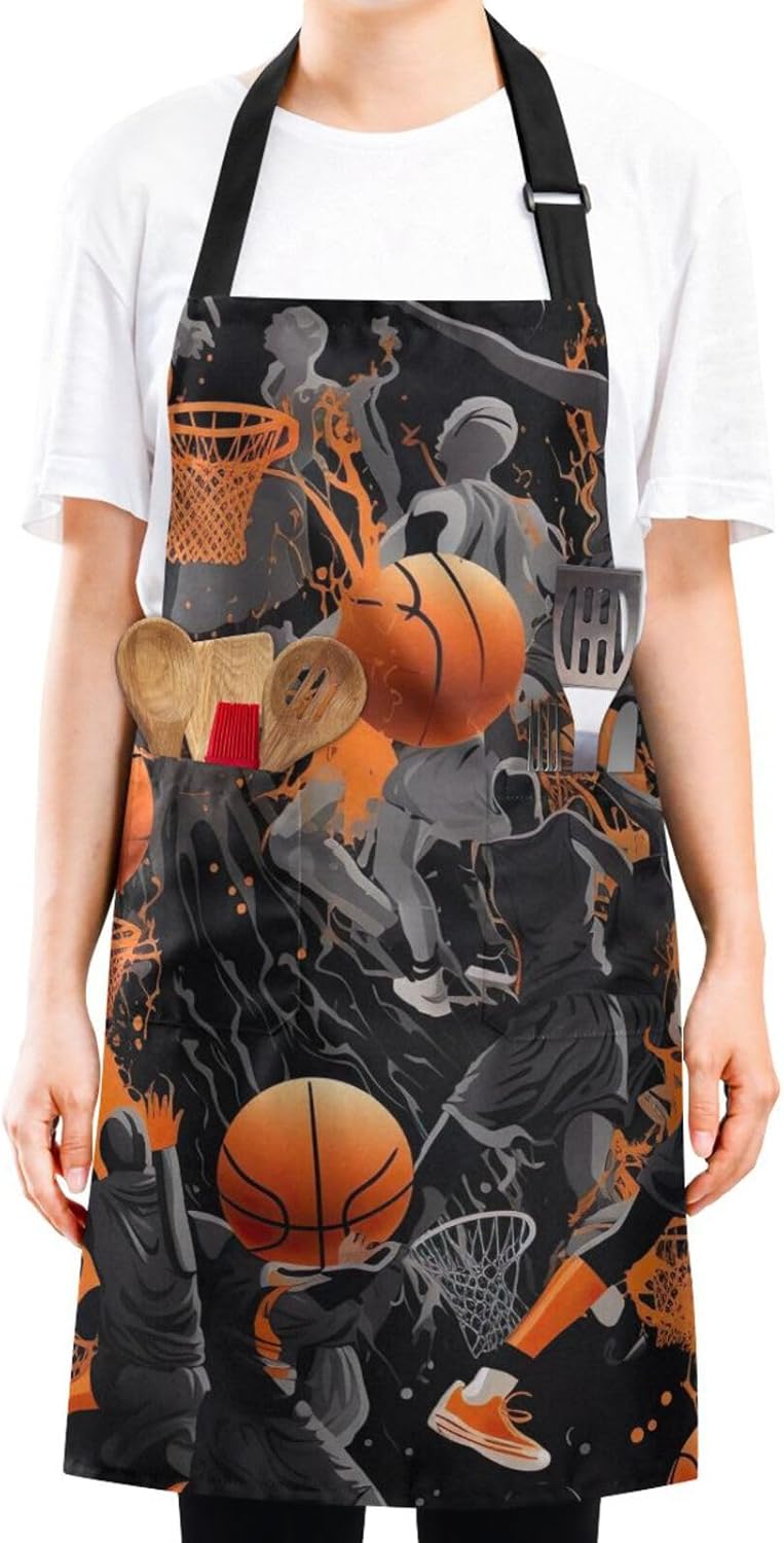 RPLIFE Delantales de baloncesto unisex, delantal de cocina resistente al agua, delantales de camarero con bolsillos, delantales de trabajo para mujer