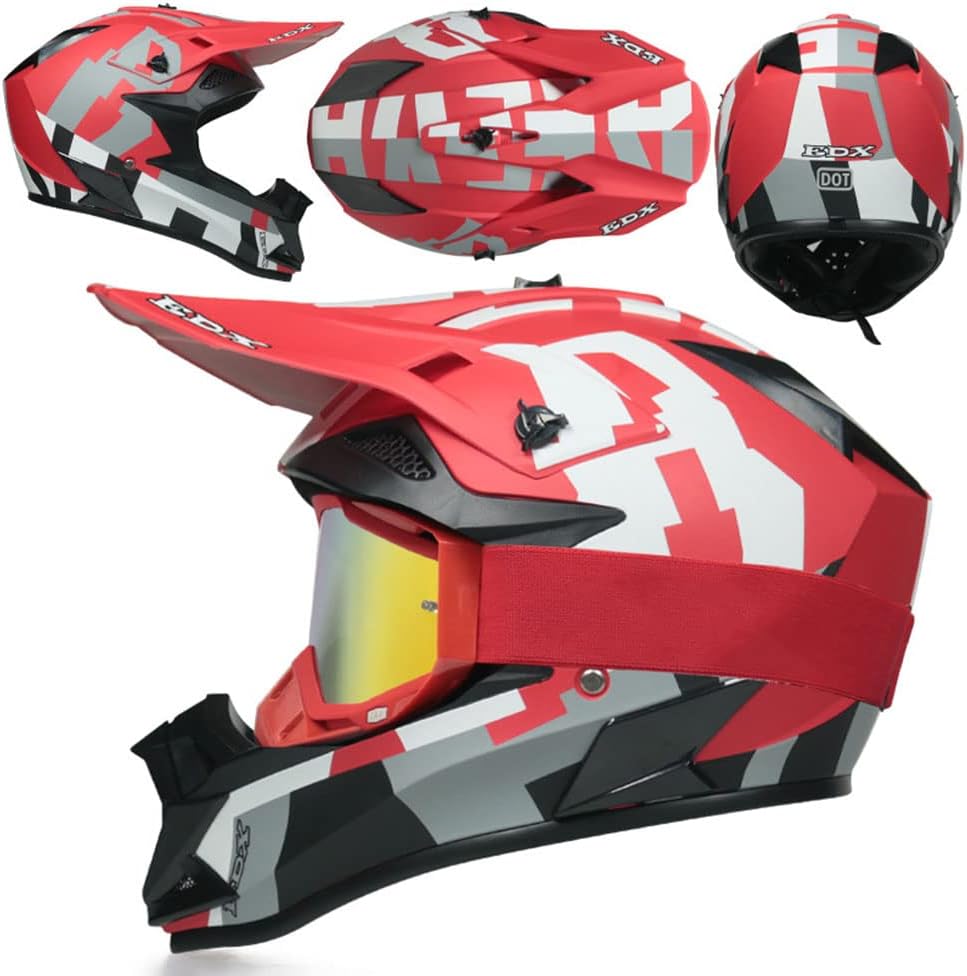 Juego de casco de motocross certificado por DOT para adultos con gafas y guantes, casco de motocross, viseras solares de cara completa, casco