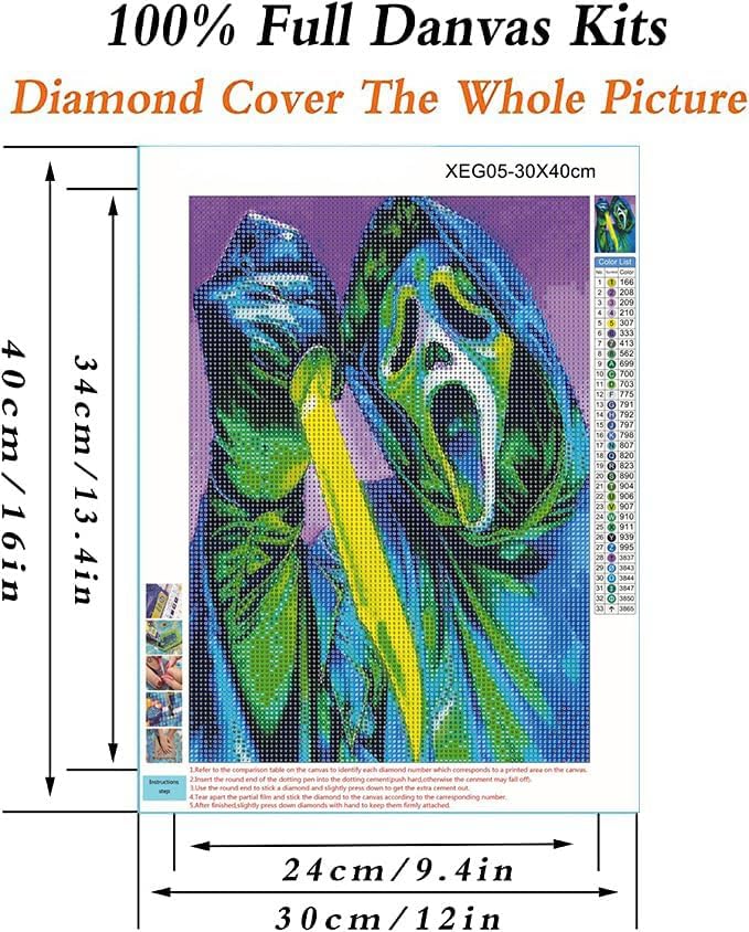 Kit de pintura de diamantes 5D, gritos de película de terror, taladro completo, diamantes de imitación bordados, arte de diamantes de imitación para
