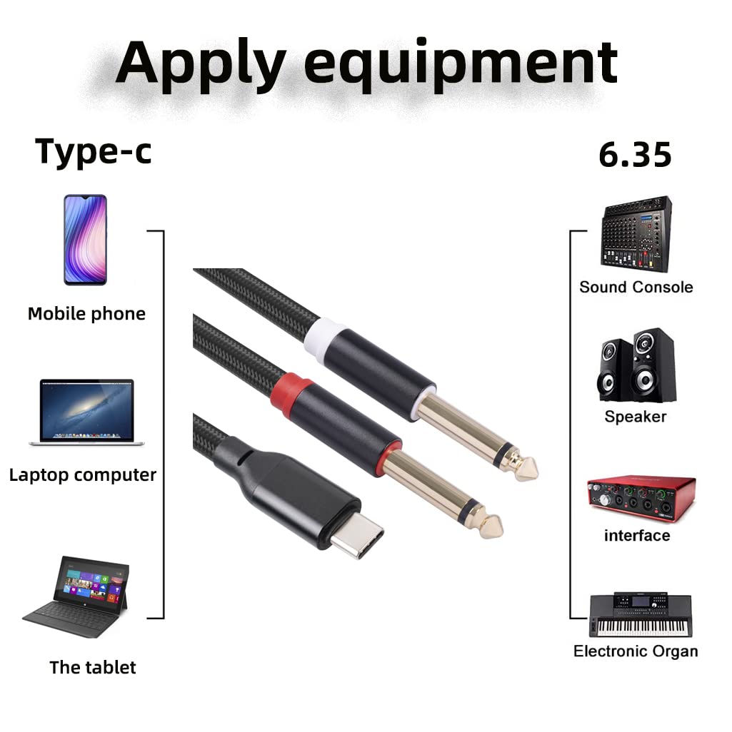 Yumiwoow Cable divisor estéreo USB C a doble de 0.250 in y 14 de pulgada, USB tipo C a cable de audio TS dual de 0.250 in de 14 pulgadas para