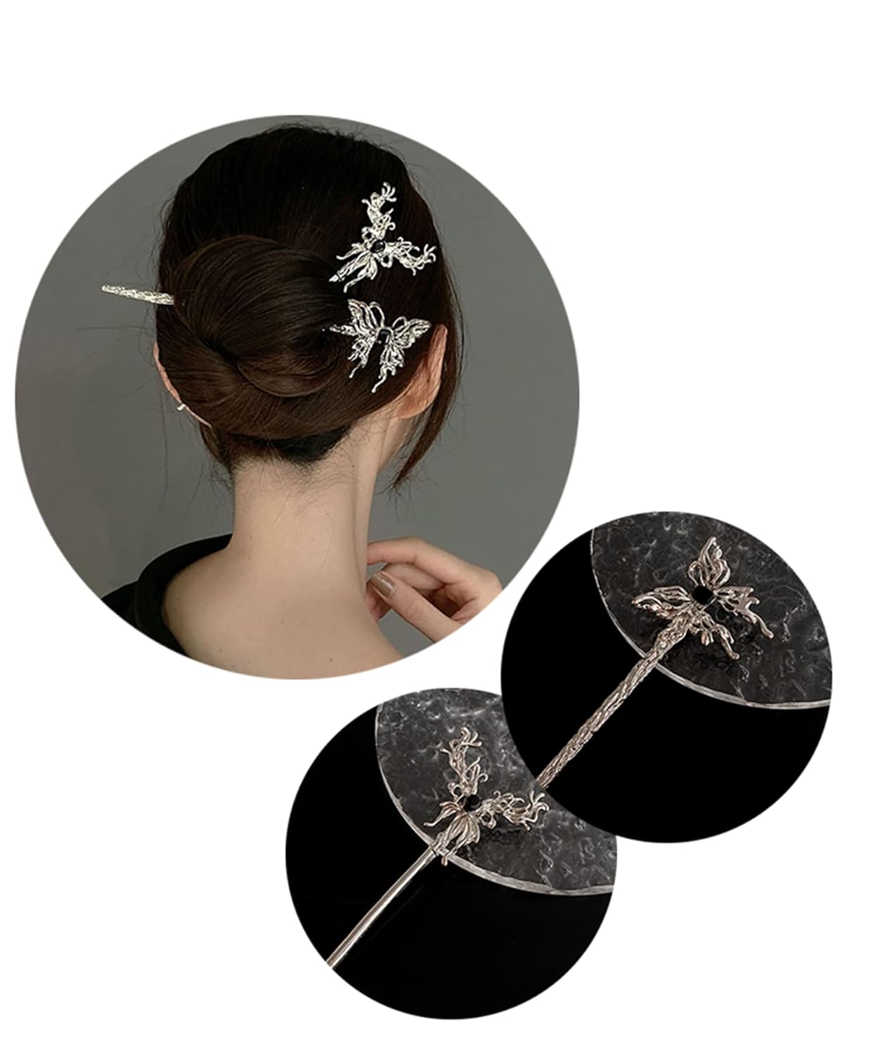Paquete de 2 horquillas de mariposa para el cabello, palillos para el cabello, accesorios vintage para el cabello, para mujer, 027-2 unidades
