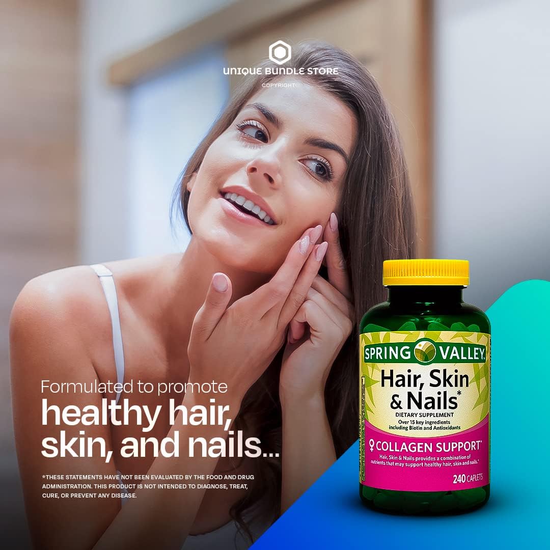 Spring Valley, Hair Skin and Nails Vitamins, Caplets Dietary, Hair Skin Nails Supplement, 240 Count + 7 Day Pill Organizer Included (Pack of 3)