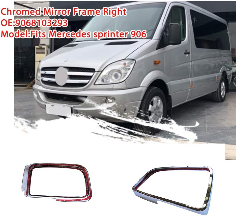 Marco de espejo lateral cromado derecho, cubierta de espejo retrovisor compatible con Mercedes Benz Van Sprinter 906 OE 9068103393