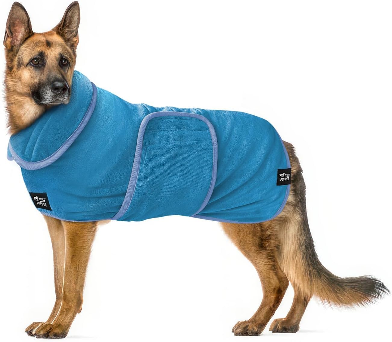 Tuff Pupper Bata de baño para perro de secado rápido, toalla de felpa de 800 GSM, bata de baño súper absorbente para mascotas y cachorros, capucha