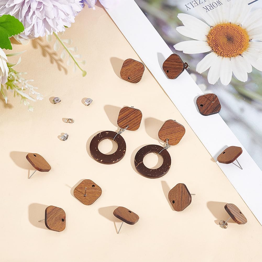 UNICRAFTALE 20 pares de aretes de madera de nogal, cuadrados vintage, de madera de nogal, accesorios para aretes de madera, aretes de madera de