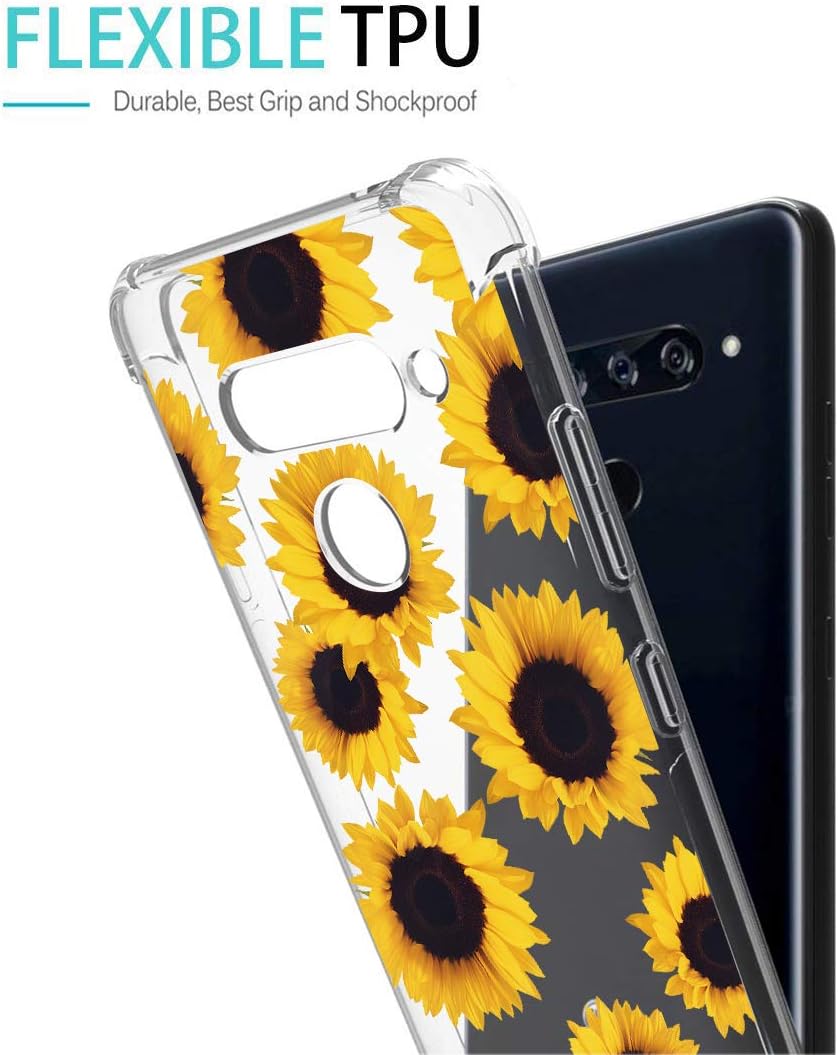 Funda para LG V40, para LG V40 ThinQ con flores, a prueba de golpes, transparente, suave, flexible, TPU delgada, funda para LG V40para LG V40 ThinQ