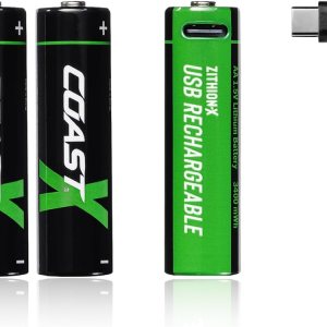 Coast Baterías recargables AA USB-C, ZITHION-X, iones de litio 1.5 V 2400 mAh, larga duración, se carga menos de 2 horas, más de 1000 cargas, cable Coast Baterías recargables AA USB-C, ZITHION-X, iones de litio 1.5 V 2400 mAh, larga duración, se carga menos de 2 horas, más de 1000 cargas, cable